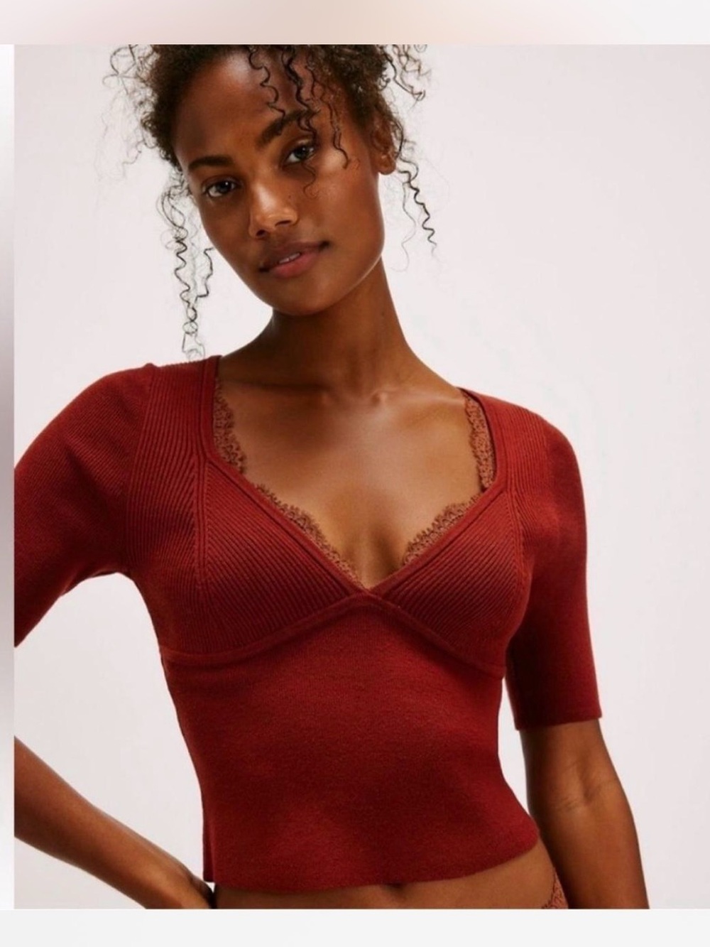 Free People Teagan Swit Ribbed Knit Rust Sweater Top Sz Small NWT